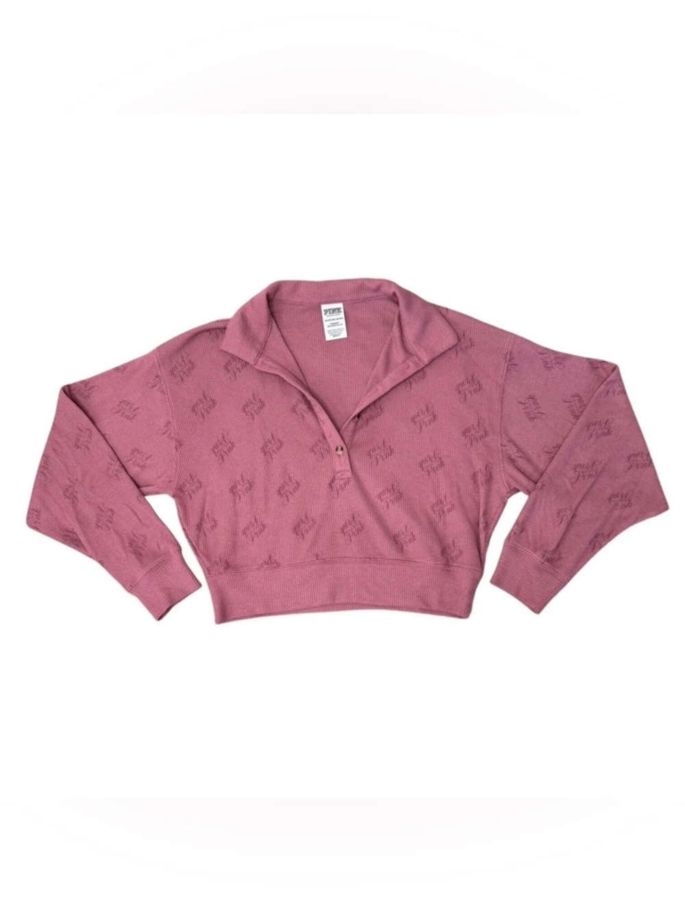 Victoria’s Secret Pink Long-Sleeve waffle knit Polo Top M - Picture 3 of 7